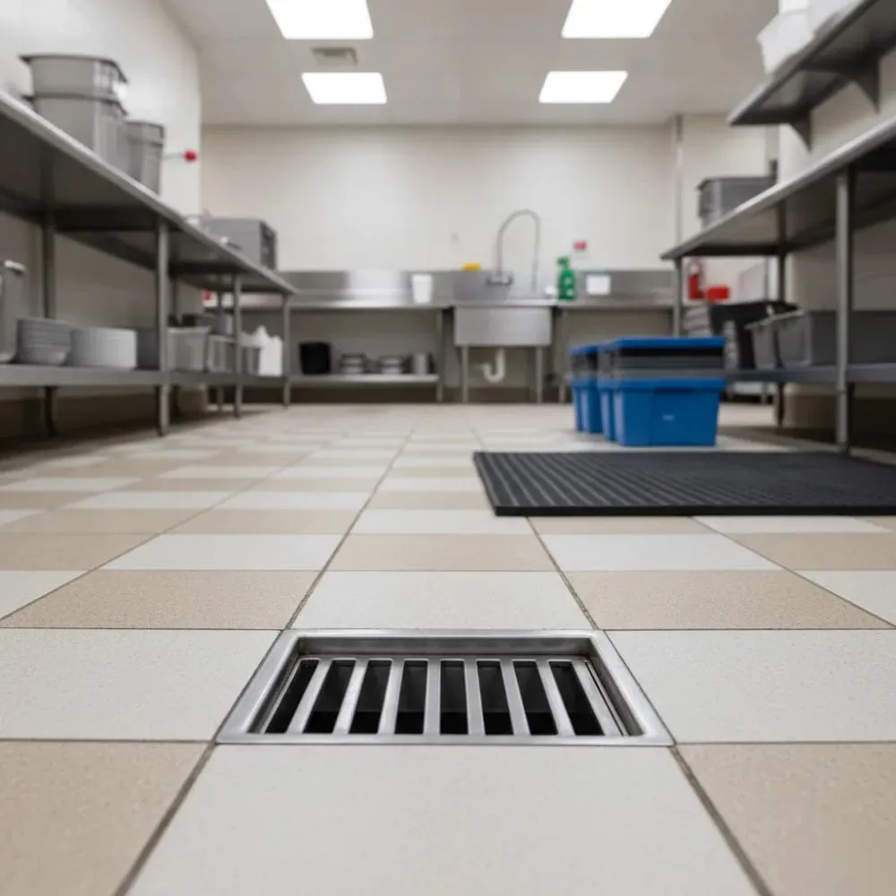 Clean commercial kitchen floor drain